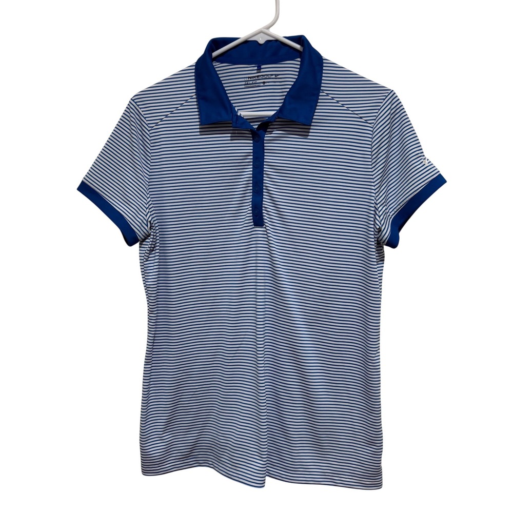 Nike Golf Dri-FIT Polo Shirt Womens XL Blue White Striped Top 725585-408